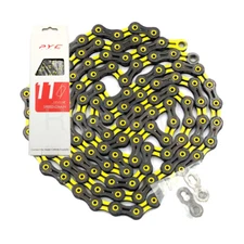 PYC DLC 11-Spd Road MTB CX Gravel Hollow Chain 116L, Ultralight, Black/Yellow