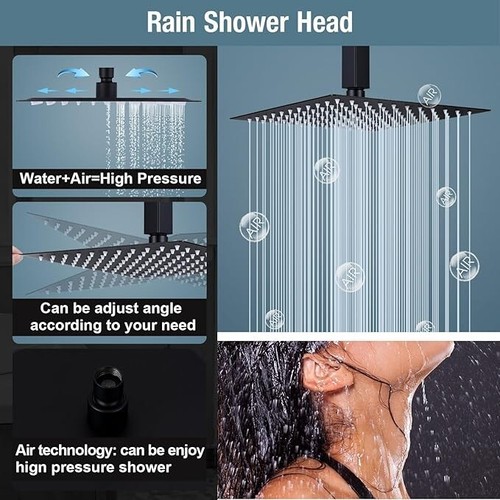 Bathroom Shower Faucet Set Luxury Rainfall Shower Head Combo System Mixer Valve - Picture 251 of 332