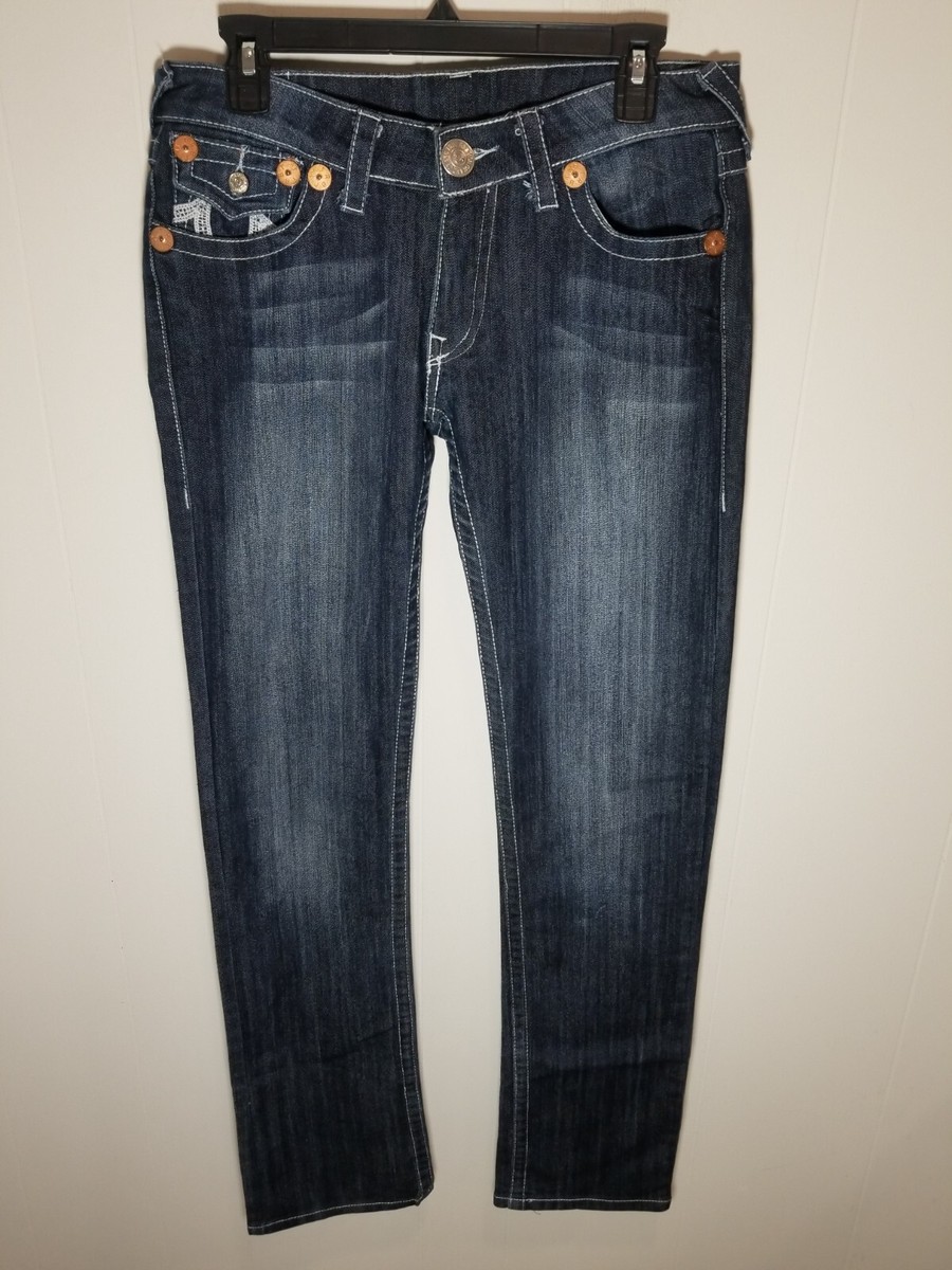 USA TRUE RELIGION joey デニム 濃紺 太ステッチ y2k True Religion Joey Big T Women Y2K Thick Stitch Flare Jeans