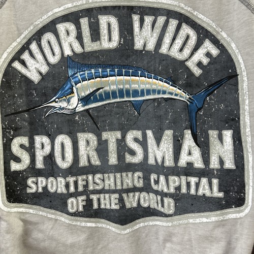 Men’s World Wide Sportsman Long Sleeve Fishing Graphic T-Shirt Gray Sz 2XL NEW - Picture 2 of 6