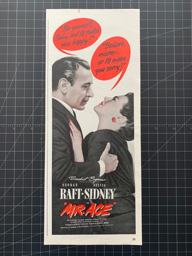 Vintage 1946 “Mr. Ace” Film, George Raft, Sylvia Sidney Print Ad