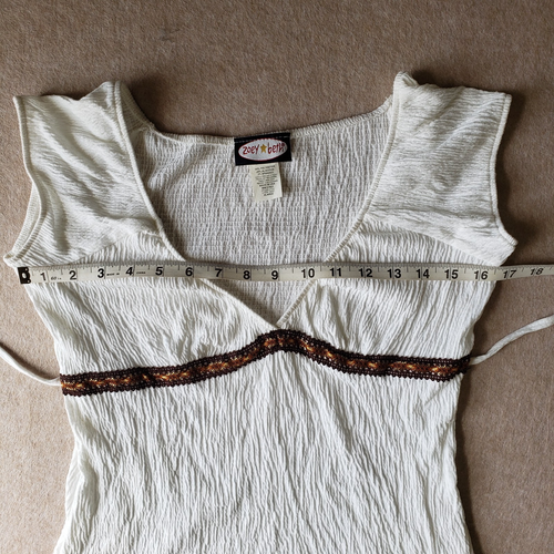 Zoey Beth Y2K Gauzy Babydoll Top White Cap Sleeve Crochet Tie Back Sz XL Boho - Picture 8 of 12