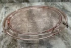 Jeanette Cake Plate Sunflower Pink Depression Glass 10" Footed Vintage