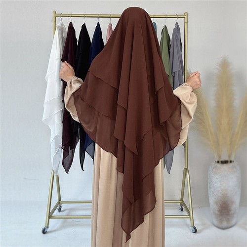 Women Overhead Hijab 3 Layer Prayer Muslim Khimar Headscarf Robe Burqa Islam New - Picture 32 of 47