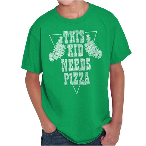 Funny Thumbs Up This Kid Needs Pizza Joke Youth Crewneck T Shirts Boy or Girl - Picture 8 of 9