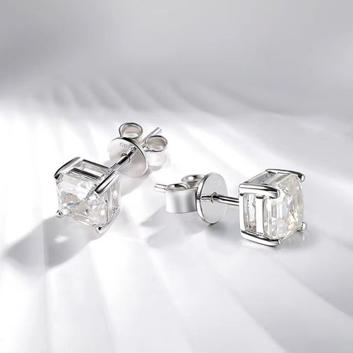 0.4-2ct Princess Cut D VVS1 Moissanite Stud Earrings Women 14K White Gold Plated - Picture 6 of 15