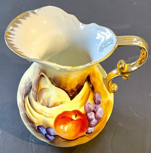 Hand Painted Miniature German Pitcher + Bowl Set W/ Still Life Fruit + Gold Trim - Picture 7 of 12