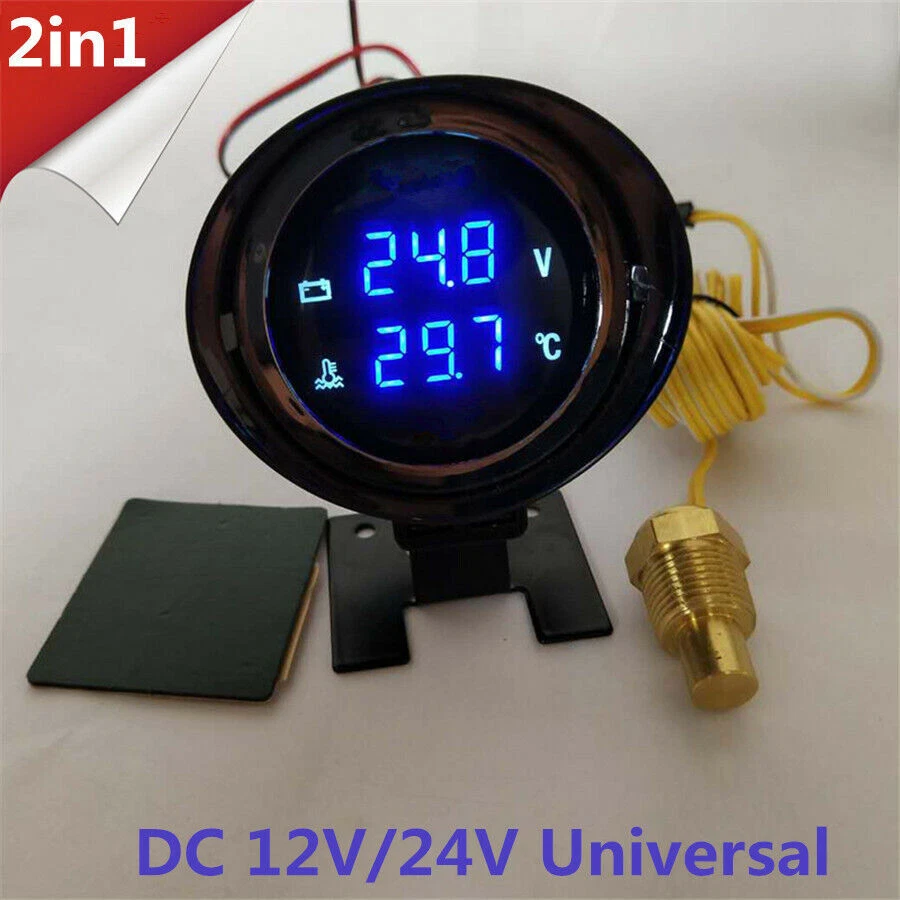 Автомобильный цифровой вольтметр постоянный ток 12 В / 24 В с жидкокристаллическим дисплеем датчик температуры воды с датчиком и кронштейном - Изображение 3 из 4