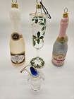 4 Christmas Ornaments GLITTERED CHAMPAGNE Glass Bottles Ice Bucket Party