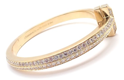 Authentic! Tiffany & Co 18k Yellow Gold Diamond T1 Wide Hinged Bangle Bracelet - Picture 7 of 14