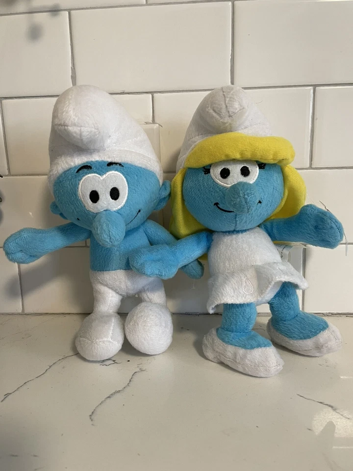 Nanco Smurfs Smurfette & Boy Smurf Plush Stuffed Animal Toy Gift Blue 12 Inch  - Image 2 of 4