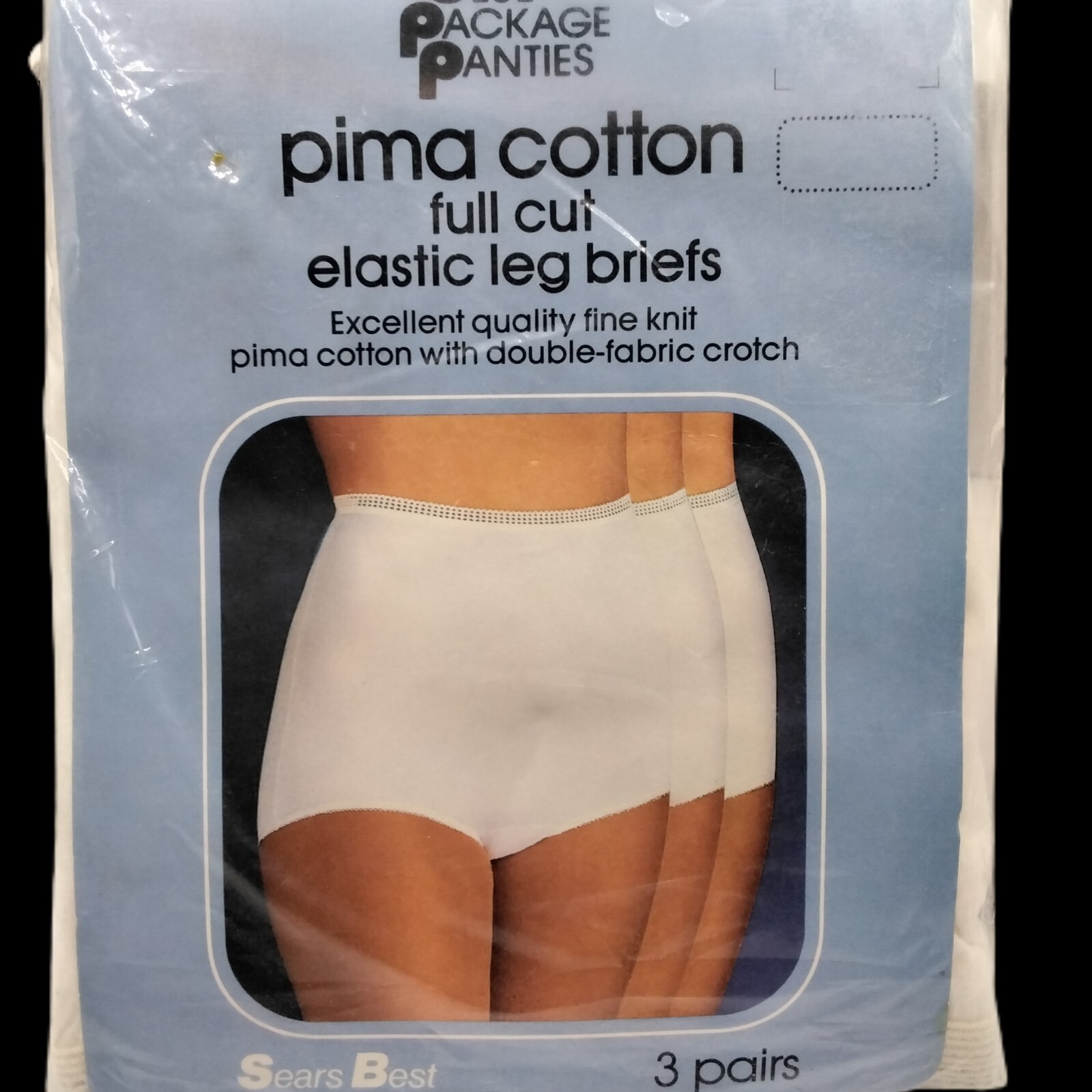 Vintage Sears Cotton Panties Blue Package Briefs Full Cut 3 Pk Sz7 NOS