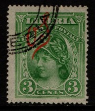 Liberia 1903 3c green Liberty Official orange overprint SGO210 Used