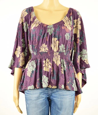 Free People Femmes Violet Glenside Imprimé Paysan Péplum Haut M - Photo 1/3