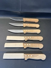 Wallace Silversmiths Stainless Steel Serrated Knives 4” Wood Handle Lot Of 6