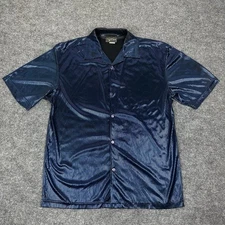 Vintage Pop Icon Disco Shirt Mens Medium Blue Metallic Dot USA Made Flashy Fun