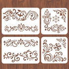 4PCS Lace Corner Stencils for Painting - Reusable Flower Border Wall Stencil, La