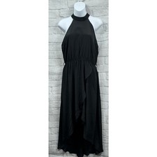 Angel Eye Shift Dress Size 12 Black Halter Neck Party Asymmetric Ruffle 