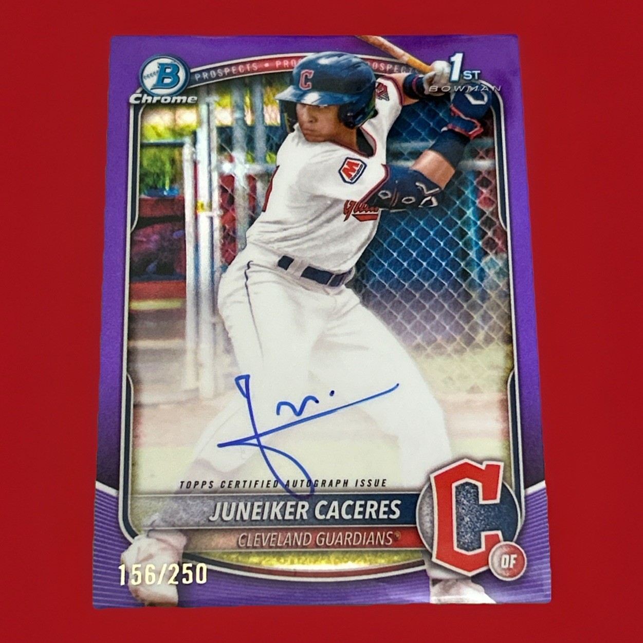 2025 Bowman Chrome Juneiker Caceres 1st Bowman Auto Purple Refractor /250