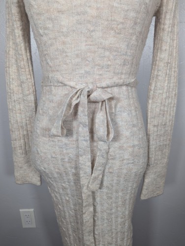 Abercrombie & Fitch Sweater Dress Ivory XXS Midi V-Neck Cozy Soft Belted Y2K - Picture 2 of 10