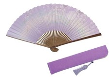 Hasegawa Kyoto Cherry Blossom Folding Fan Purple Wood Handcrafted with Case
