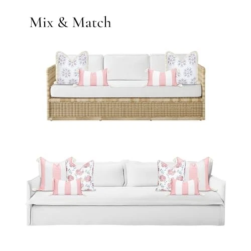  Almohada lumbar para patio costero interior exterior rubor rosa rayas anchas 12"x20" Foto 4 de 4