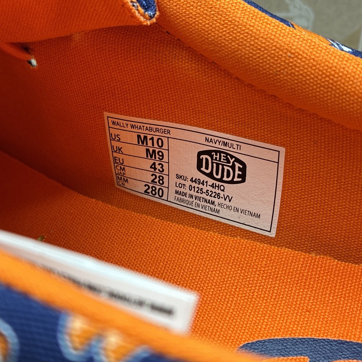Hey Dude Wally Whataburger Mens 10 Blue Orange Slip On Casual Shoes Texas NWT Hey Dude Wally Whataburger Mens Size 9 Orange/Navy Slip-On  main image 4