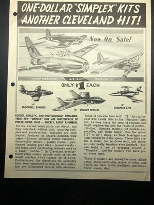 Original 1952 Cleveland Simplex Gas /rubber Powered Aircraft Model Kits 4 Page