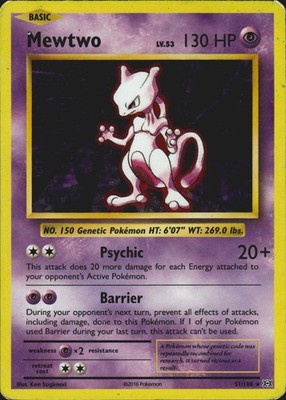 Mewtwo 51/108 (Cracked Ice Holo) Rare Deck Exklusive Pokémon Karte LP/MP