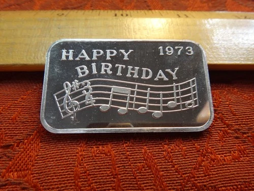 1973 Happy Birthday Crabtree Mint 1 Oz .999 Silver Bullion Bar - No Reserve