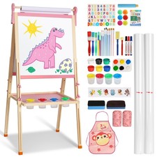 Kids Easel Wooden Children Art Easel Paper Roll,Double Sided Magnetic Whitebo...