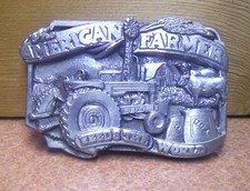 SISKIYOU AMERICAN FARMER Belt Buckle Vintage 1983 Tractor, Steer, Windmill, Barn