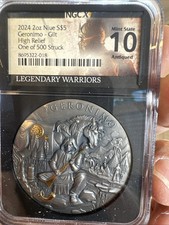 2024 Geronimo 2 Oz High Relief Silver Antiqued & Gold Gilded Ngcx Ms10