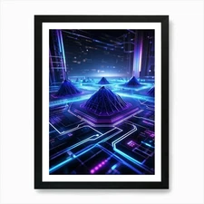 Futuristic Ai Network Interlaced Wi Framed Wall Art Poster Canvas Print Picture