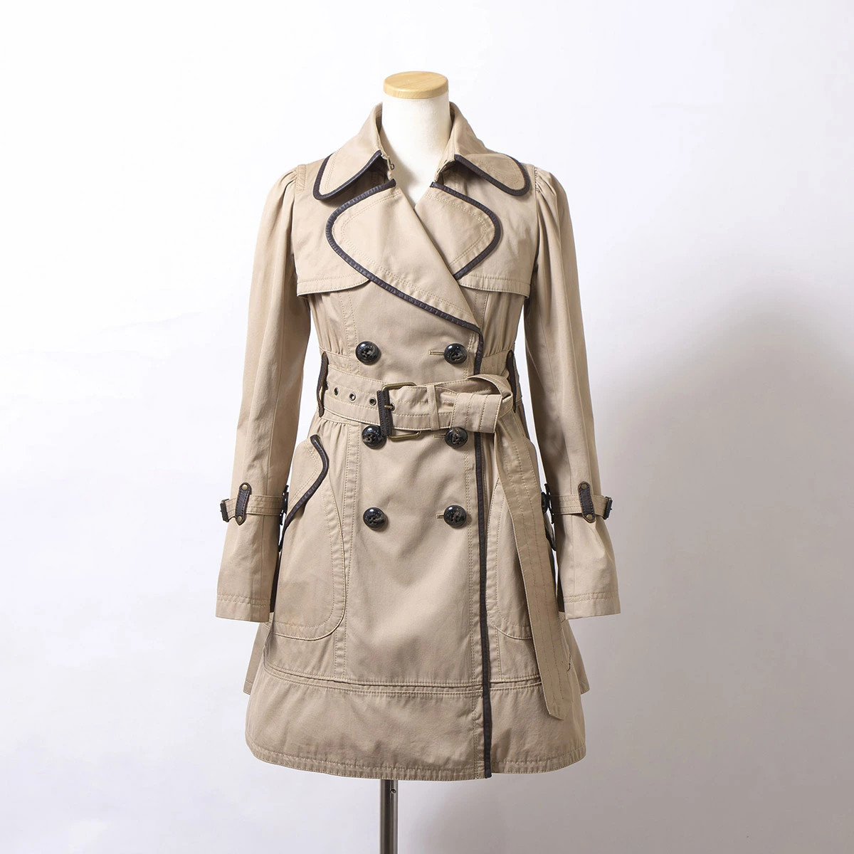 [Used] Burberry Blue Label Trench Coat 36 Beige Women's Leather Piping Deformed  thumbnail 3