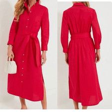 Tuckernuck Red Chessie Maxi Shirt Dress Long Sleeves Tie Waist Size medium NWT