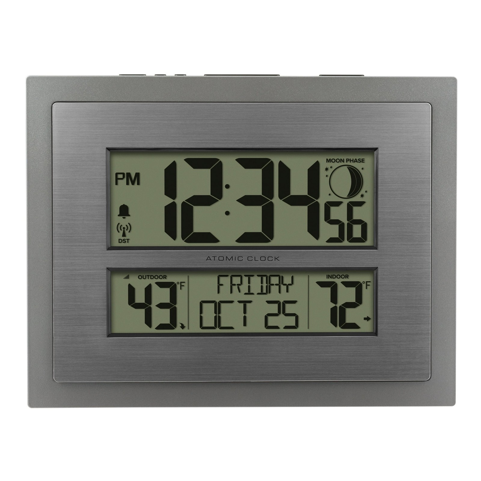 Better Homes & Gardens Silver Atomic Wall/Table Clock with Moon Phase & Calendar Better Homes & Gardens Silver Atomic Wall/Table Clock with Moon Phase & Calendar detail