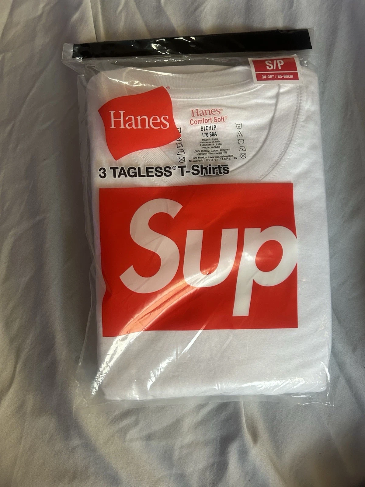 AUTHENTIQUE Supreme Hanes sans étiquette petite boîte logo homme 3 tee shirts BLANC NEUF S