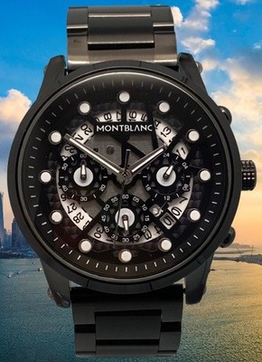 Refurbished Classic Montblanc Skeleton Dial Chronograph Quartz Men's Wristwatch