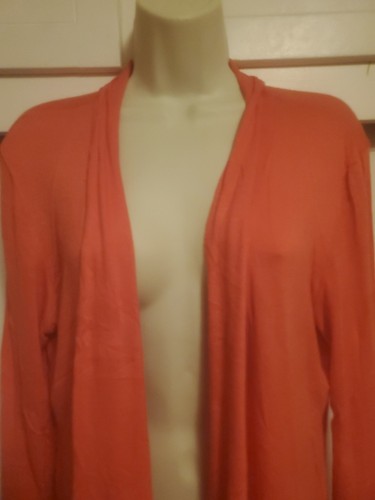JKLA Brand Women Salmon Pink Light Weight Open Front Cardigan Sweater Sz Medium - Picture 3 of 6