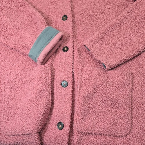 Lands End Womens Pink Teddy Fleece Button Front Coat Size L Warm Cozy - Picture 10 of 11