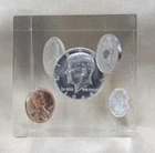 1964 Kennedy ,Washington & Roosevelt  Silver  Coin Lucite Cube Paperweight