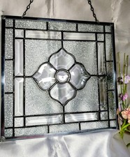 stained glass window hanging panel Clear Bevels And Glass Hand Made 12.5 X 12.5