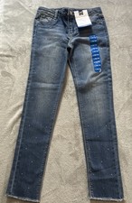 NWT Girls MEMBERS MARK Dark Blue Distressed Skinny Fit Mid Rise Jeans L 10/12