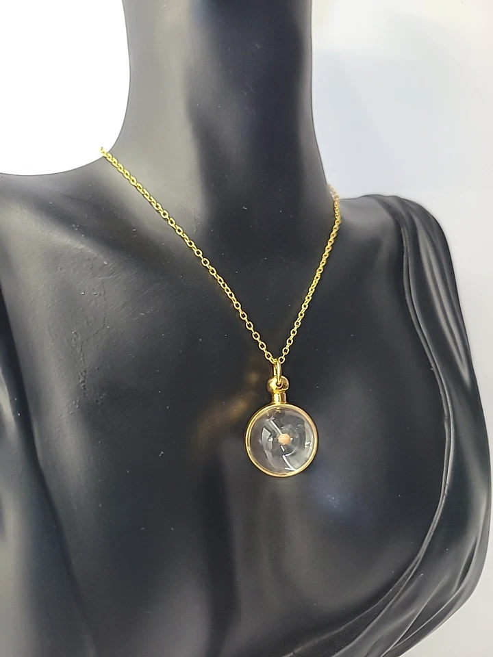 Collar Colgante Orbe Vidrio Transparente Minimalista Vintage Tono Dorado Burbuja Dije Foto 4 de 4