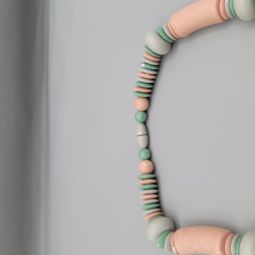 Vintage Chunky Beaded Necklace Pastel Green Pink Gray Marbled Statement 18 Inch - Picture 7 of 16