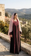 Handmade Embroidered Traditional Tatreez Abaya Dress Red Black Thobe Long Sleeve