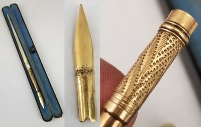 14k gold Antique Morton New York No. 1 Dip Pen Nib & Retractable Mop Holder