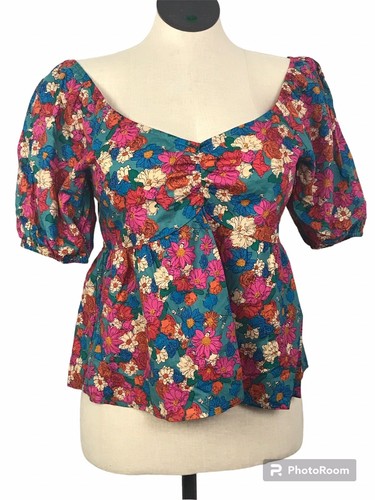Clichee Peplum kurzärmelig Damenoberteil Gr. M mit V-Ausschnitt mehrfarbig rosa Blumenmuster aufgebläht