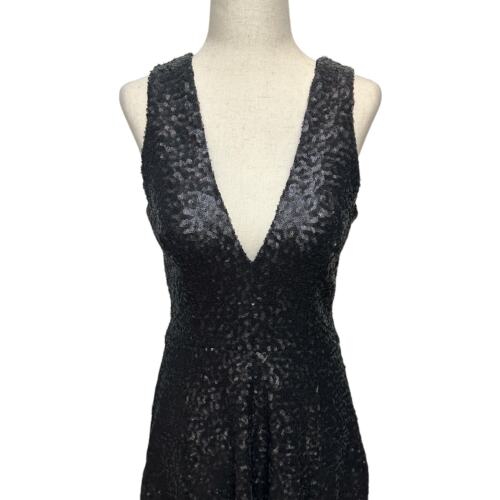 Dress the Population Black Sequin Fit & Flare A-Line Mini Dress V-Neck Sz Medium - Picture 2 of 6
